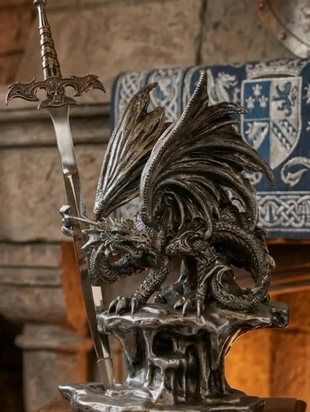 Impresive Dragon Letter Opener Statue Gothic Fantasy Collector Display 15